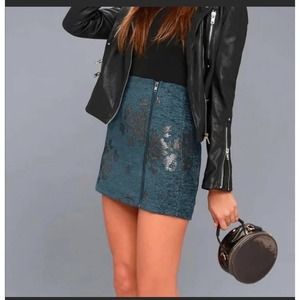 𝅺FREE people blue gold floral zip skirt sz 12